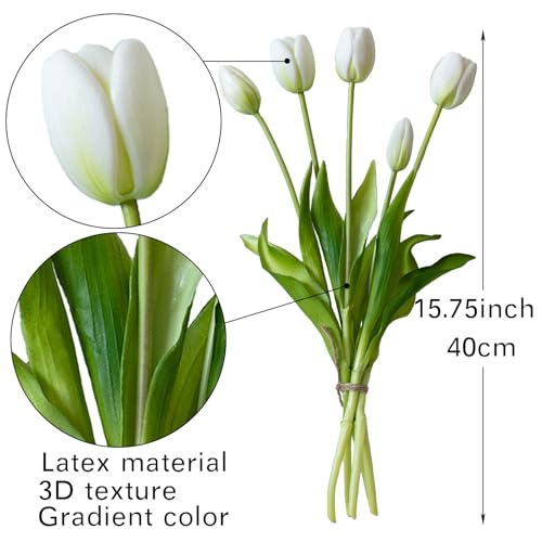 DUYONE 40Pcs Artificial Tulips Flowers, Soft Touch Realistic Latex Tulips Bouquet for Home Office Wedding Party Garden Decor, Fake Flowers for Dining Table Living Room Spring-B Coral Pink Set - color: B Style-40pcs Coral Pink Set(no Vase)