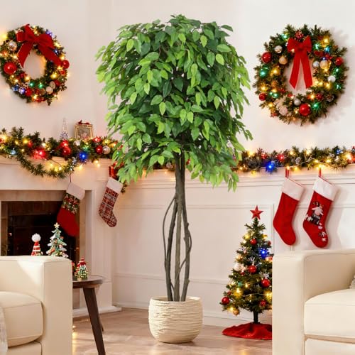 5ft Artificial Ficus Trees for Home Indoor Decor,Faux Banyan Plant with Nearly Natural Leaves Curved Trunks Fake Green Lifelike Tree for Living Room Office Garden Christmas New Year Decor - color: Green-ap21