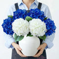 20" Hydrangea Artificial Flowers, Large Silk 2Pcs White/ 4Pcs Dark Blue Home Decor - color: White/Dark Blue