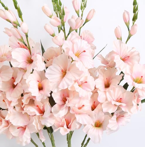 IPOPU 10 PCS Gladiolus Artificial Flowers 30.3 in Gladiolus Flowers Silk Gladiolus Flowers with Stems Artificial Gladiolus Flowers Faux Gladiolus for Home Wedding Office Decoration(Light Pink) - color: Light Pink