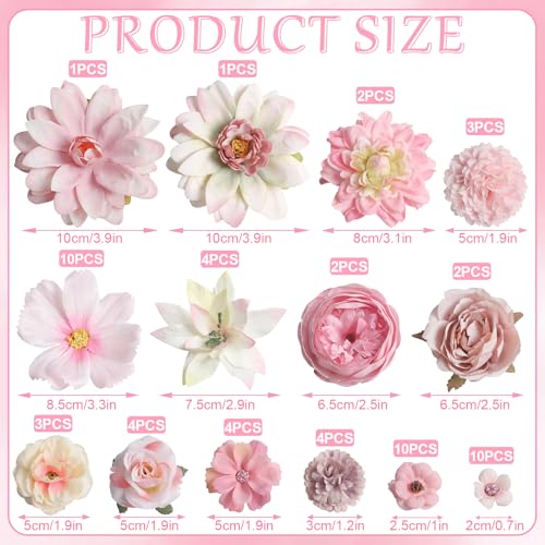 Fake Flowers Heads Bulk Pink Mini Artificial Silk Flower for Crafts, Small Artificial Daisy Roses Faux Flowers for Graduation Cap DIY Cake Wedding Party Home Garland Decoration - color: Pink