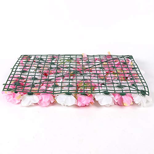 DNYSYSJ Flower Wall 8PCS 23.62" x 15.75" x 0.79" Champagne White & Pink Hydrangea Artificial Flowers Panel Silk Fabric Wall Mat for Garden Patio Wedding Stage Indoor Outdoor Decor - color: Pink and White, size: 8 pieces