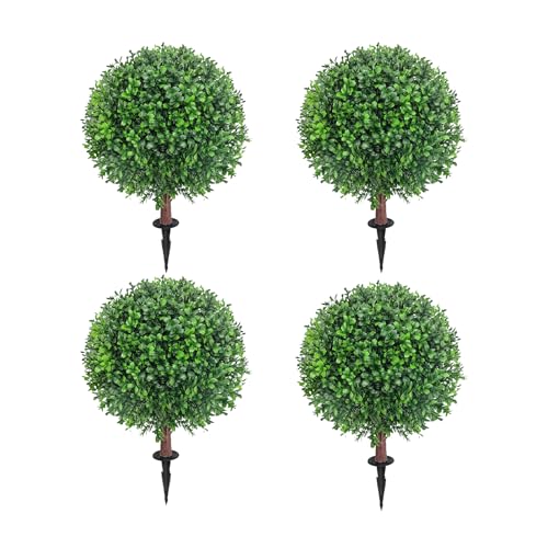 25 Inch Artificial Boxwood Topiary Ball Trees Set of 4, UV Resistant Faux Shrubs with Stable Base, Realistic Indoor Outdoor Fake Plants for Front Porch, Garden, Patio & Home Decor - color: Light Green