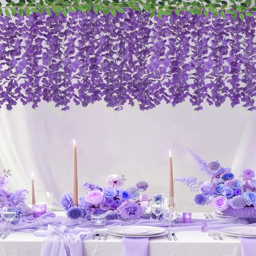 ZINHO 60 Branches Wisteria Hanging Flowers, Artificial Purple Wisteria Flowers Garland for Wedding Arch Ceremony Party Garden Home Backdrop Decor - color: Purple