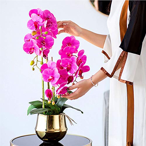 FagusHome 32" Artificial Phalaenopsis Flowers 4 Pcs with 2 Bundles Leaves Artificial Orchid Flowers Stem Plants for Home Décor (Purple) - color: Purple