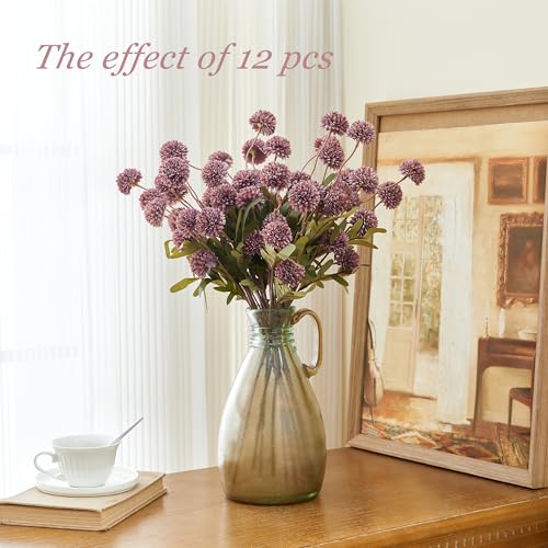SITUMEIZI Purple Pompon Mum Artificial Flowers Faux Silk Mums Mini Chrysanthemum with Stems 6Pcs for DIY Purple Wedding Centerpieces Floral Arrangements - color: Taupe