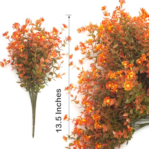 Grunyia 12 Bundles Artificial Fall Flowers No Fade Faux Autumn Plants, Fake Indoor Outdoor Greenery Decorations for Thanksgiving Christmas Wedding Party Home Garden Fireplace Décor (Fall Red) - color: Fall Red