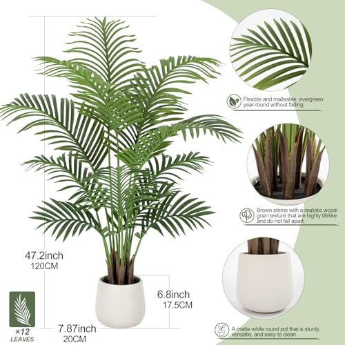 4ft Artificial Palm Tree Tall Faux Palm Tree Indoor Large Fake Plants with 12 Trunks Artificial Plants with White Pot Lifelike Leaves for Home Office Decor Living Rooms Bedrooms - color: Palm Tree 4ft