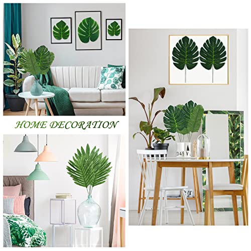 QUANQIUFEI 100 Pcs 9 Kinds Artificial Palm Leaves, Monstera Gold Faux Leaves for Safari, Jungle, Hawaiian, Luau Party Table Decoration (Color B) - color: Color B