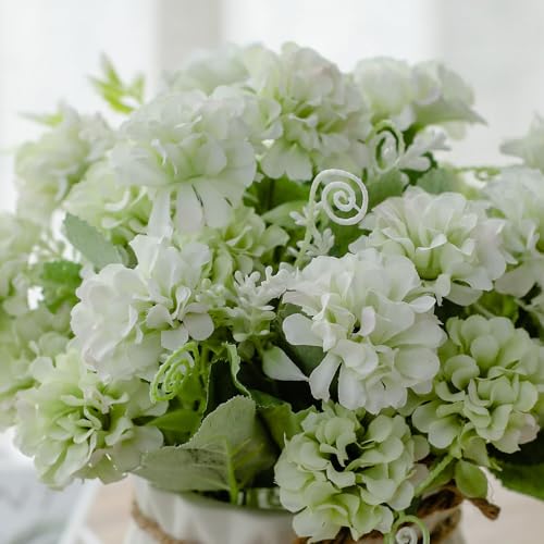TKAS Fake Flowers Arrangement in Ceramic Vase, Artificial Faux Silk Hydrangea, Small Realistic Dried-Style Floral, Dining Table Centerpiece for Wedding Party Home Decoration (Green) - color: Green