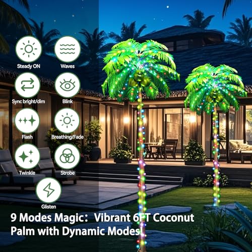 Ledido 6FT Lighted Palm Trees for Pool, 35 Colors Changing Light Up Palm Trees Outdoor with Remote, Led Artificial Fake Tree with Coconuts for Outside Patio Tiki Bar Yard Tropical Party Indoor Decor - color: Color Changing, size: 6ft