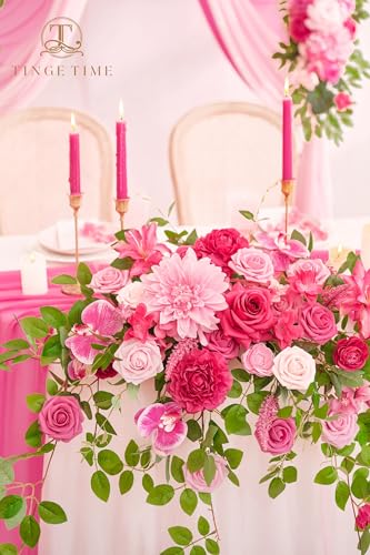 TINGE TIME Artificial Sweetheart Flower Swag with Table Cloth and Table Runner, Pack of 3 Floral Arrangement for Wedding Sweetheart Table Centerpiece Decoration Valentine's Day (Hot Pink) - color: Hot Pink