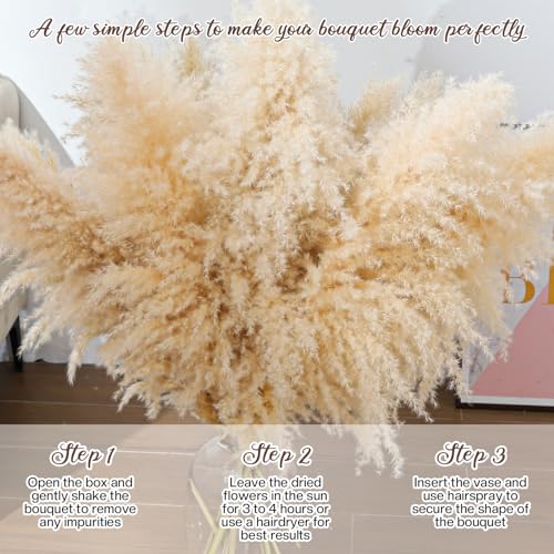 Pasuvsigt 12pcs 40'' Dried Pampas Grass Decor - Tall-Large Pampas Grass - Natural Beige - Boho Home Decor