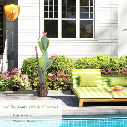 Nafresh UV-Resistant Tall Faux Cactus in Brown Woven Planter,41" Fake Plant with Realistic Pads & Vibrant Fruits,Artificial Cactus Indoor Outdoor for Home Office Living Room Bedroom Foyer Porch Decor - size: 41in