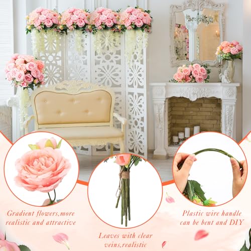 Geosar 8 Bundles Artificial Peonies Flowers Fake Silk Peony Bouquet Faux Peonies Flowers Bulk for Decoration Vase Floral Arrangements Wedding Party Table (Peach Pink,Light Pink) - color: Peach Pink, Light Pink