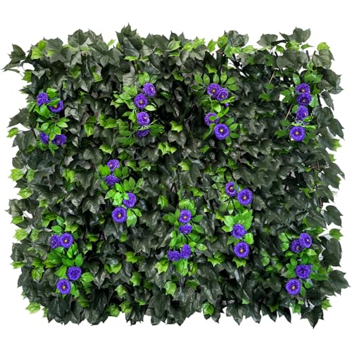 Artificial Expandable Ivy Privacy Fence Screen,Adjustable Size,Dense Leaf Panel,Perfect for Balcony,Garden,Fence Cover and Green Wall Decoration - color: BRANCH-PURPLE FLOWER