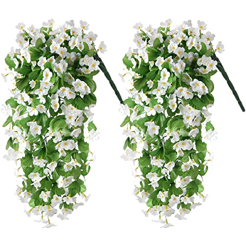 ZFProcess Artificial Fake Hanging Flowers Plants for Outdoor Spring Summer Decoration, 2PCS Faux Silk Violet UV Resistant Look Real Trailing Vines for Outside Home Planter Porch Patio(White) - color: A White