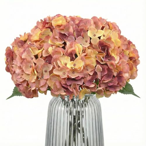 2Bouquets Artificial Fake Flowers Plants Silk Hydrangea Arrangements Wedding Bouquets Decorations Plastic Floral Home Kitchen Garden Party Festival Bar DIY(Champagne-Dusty Pink) - color: Champagne-dusty Pink