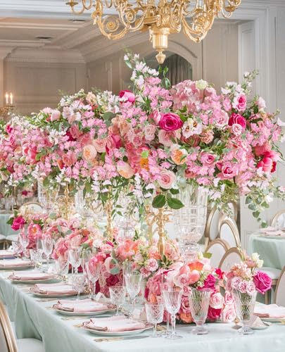 IPOPU 37" Pink Delphinium Artificial Flowers 5PCS Real Look Flocked Faux Delphinium Flowers with Fuzz Long Stem Silk Larkspur Snapdragon for Wedding & Home Decor(Pink) - color: Dark Pink