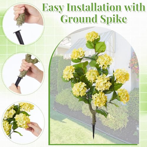 Daifunli 2 Pack 36″ Artificial Hydrangea Trees Real to Touch Faux Hydrangea Bushes Plants with Stakes for Wedding Spring Home Office Living Room Housewarming Gift(Light Yellow) - color: Light Yellow