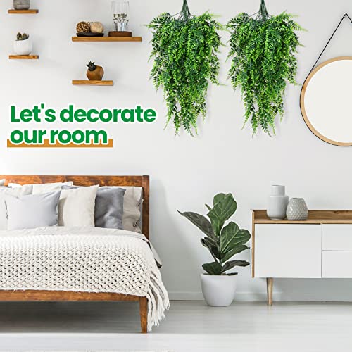 Lyrow 8 Pcs Artificial Hanging Plants 32 in Fake Plant Fake Boston Ferns Plastic Faux for Wall House Room Garden Wedding Garland Indoor Outdoor Decoration, No Basket