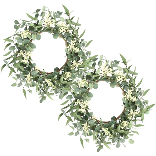 Pinkpum 2 Pack Wreaths for Front Door 20'' Christmas Eucalyptus Wreath, Spring Summer Door Green Wreath for Home Porch Window Wall Farmhouse Home Decor Indoor Outdoor Summer All Seasons - color: White, size: 20'' x 2