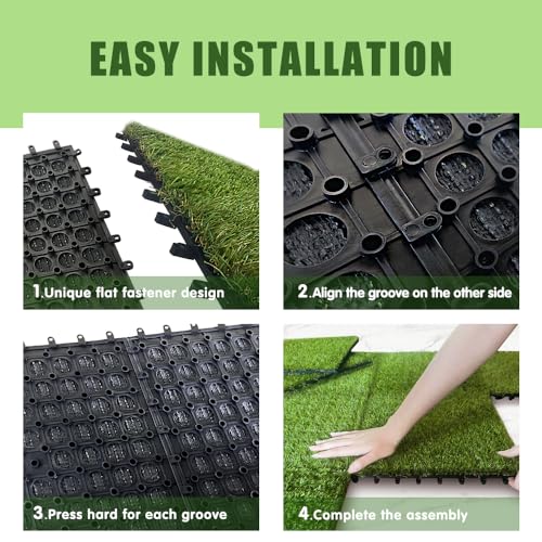 Qingbei Rina Artificial Grass Turf Tiles Interlocking 9 Pack, 12"x12" Outdoor Square Fake Grass Mat for Balcony Patio Deck Flooring, Pets Dog Pee Pad