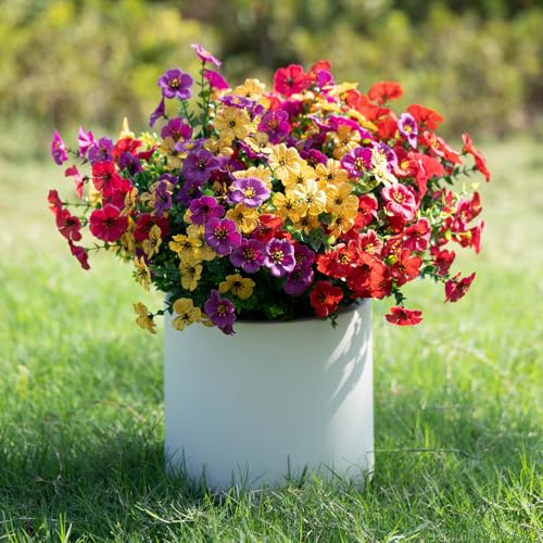 12 Bundles Artificial Flowers for Outdoors Decorations, Spring Summer Multicolor Realistic Faux Silk Daisy, UV Resistant Fake Flowers for Patio Home Decor Garden Planter Window Box Yard - color: Spring Tones&12 Bundles