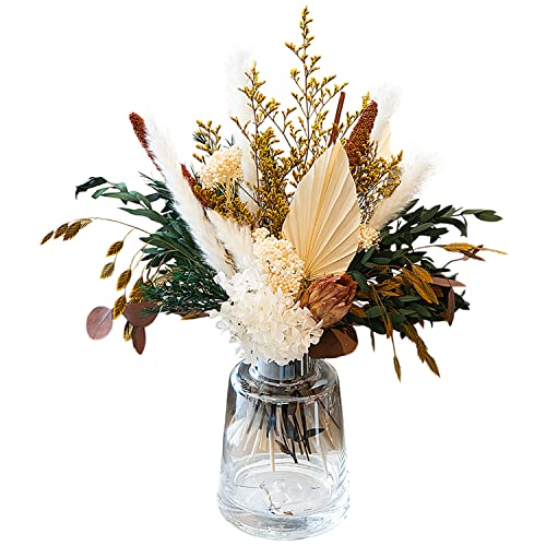 Neutral Dried Flower Bouquet, Cream White & Green Boho Dried Floral Arrangement, Warm Earth Tone Pampas Grass Bouquet for Home Decor, Rustic Farmhouse, Fall & Thanksgiving Centerpiece - color: Neutral Dried Flower Bouquet