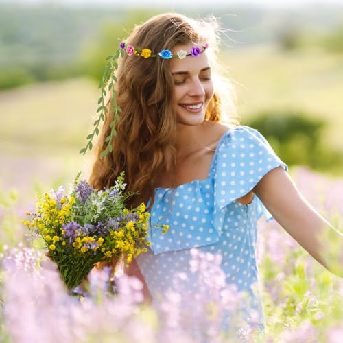 HONLYNE Assorted Colored Flower Crown, Wreath Headband Floral Headpiece Party Festivals, Garland Multicolor Headbands - color: 16 PCS