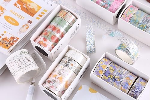 YUBBAEX 5 Rolls Floral Washi Tape Set PET Decorative Flowers Patterns Transparent Masking Tapes for Arts, DIY Crafts, Journals, Planners, Scrapbook, Wrapping (Daisy) - color: Daisy