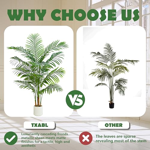 Artificial Palm Tree Indoor Plant 5FT Tall Fake Tropical Palm Tree in Pot, Real Bark Design Faux Areca Palm Tree for Home Office Living Room Bedroom Farmhouse Modern Outdoor Topiary Tree - size: 5FT