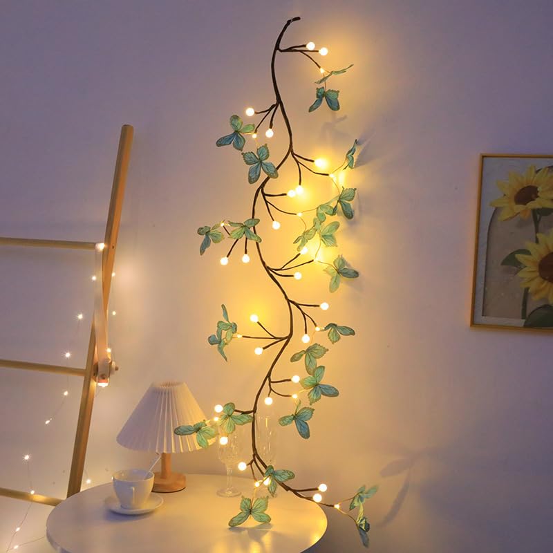 Blue Butterfly LED Tree Branch Lights for Wall, Butterfly Lights Twig Garland Decor with 48 LED Flower String Lights and USB Powered,8Lighting Modes for Indoor Window Wedding Decor (47in) - size: 47in, style: Blue butterfly
