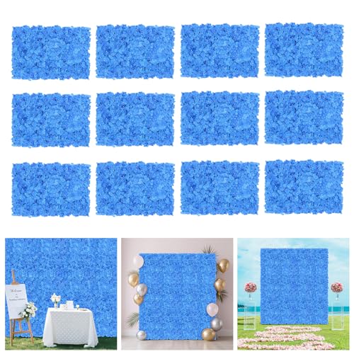 DNYSYSJ Artificial Hydrangea Flower Wall, 12pcs 23.62" X 15.75" Floral Backdrop with Stand Blue 2D Silk Artificial Blue Hydrangeas Flower Wall Decor, Blue Hydrangea Floral Backdrop Wall - color: Blue Hydrangea, size: 12 pieces