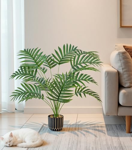 florisso 28" Artificial Areca Palm Plant Tall Fake Faux Plants Indoor Outdoor Tree for Living Room Home House Decoration - size: 28“ Palm