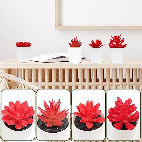 Uguisu Artificial Potted Plant, Simulated Gem Flower, Lotus Flower, Spring Artificial Succulent Plant, Small Artificial Plant, Spring Artificial Fake Plant, Office Home Wall Decoration (4/Red) - color: Red