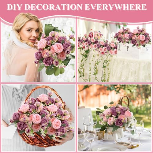 8 Bundles Artificial Peonies Flowers Boho Faux Flowers Arrangements Artificial Centerpiece Spring Bouquet Floral Wedding Decoration for Vase(Pink, Dark Pink) - color: Pink, Dark Pink