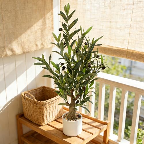 Fake Olive Tree with Pot Indoor, 30" Artificial Olive Tree Stems Potted Greenery Tabletop Faux Green Plants in Pot for Office Bedroom Bathroom Kitchen Living Room Home Decor - color: 30in