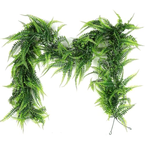 RECUTMS 2Pcs 5.8Ft Artificial Boston Ferns Garland Fake Hanging Plant Greenery Leaves Ivy Garland Faux Ferns Vines for Spring Sunmmer Outdoor Indoor Home Garden Wedding Graduation Party Wall Decor - color: Green-fern2pcs