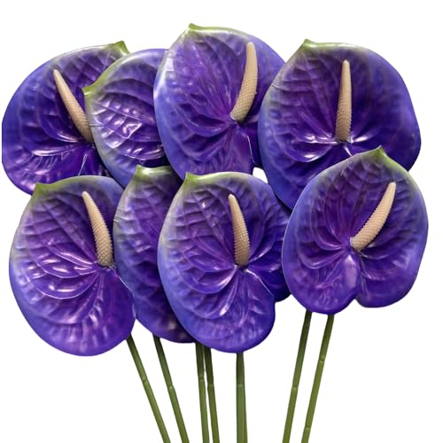 Corkwaw 8 Pcs 23-5/8 inch Artificial Anthurium Flowers Real Touch Fake Flower for Table Centerpieces Arrangement and Bridal Wedding Festival Decor Flower Arrangement (Purple) - color: Purple