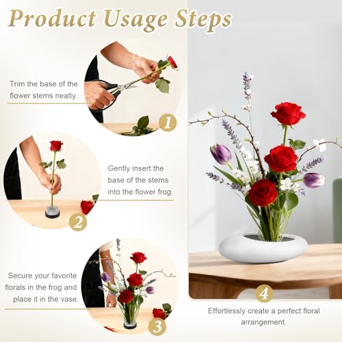 Flower Frog Vase Kit Ikebana Vase with 1.57 Inch Kenzan Japanese White Ceramic Bowl Flower Stem Holder Summer Activity Wedding Art Supplies Craft Centerpieces