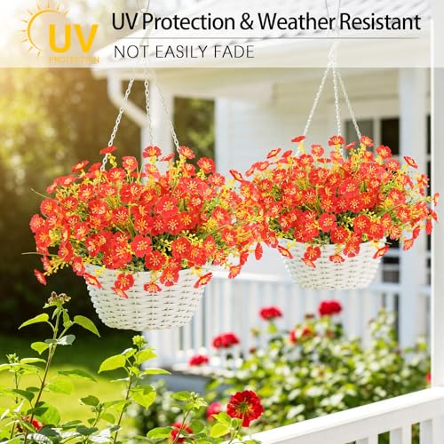 MACTING 12 Bundles Artificial Flowers for Outdoors UV Resistant Fake Flowers No Fade Plastic Outdoor Plants for Indoor Outside Planters Garden Porch Yard Window Home Summer Decorations,Red - color: Red, size: 12PCS