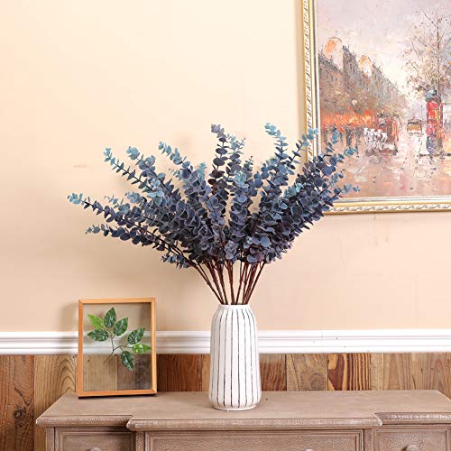 5 Pcs Soft Touch Artificial Eucalyptus Leaves Spray Fake Silver Dollar Greenery Stems for Home Wedding Floral Arrangement, Blue - color: Blue*5