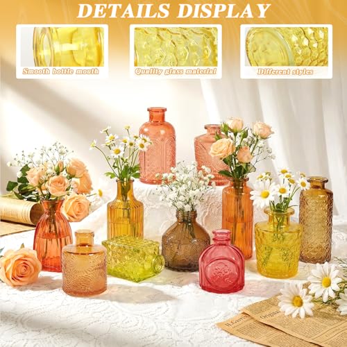 Set of 30 Gold Colored Glass Bud Vases - Small Textured Flower Vases for Centerpieces, Wedding Table Decor, Retro Home Decor Bulk Fall Vase Set for DIY, Events & Gifts - color: Fall Color