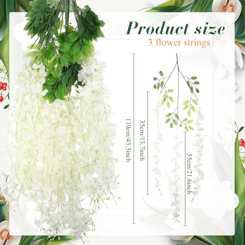 54 Pack Greenery Backdrop with Flowers Include 18 Pcs 16" x 24" Grass Wall Panels Artificial Hedge Boxwood Panels 36 Pcs 3.6 Feet Wisteria Hanging Flowers Garland for Wedding Summer(White) - color: White
