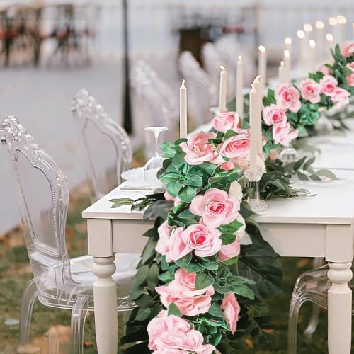 YRIOWMI 10PCS Fake Rose Garland, 7.5Ft Artificial Vines Flowers Hanging Rose Vine forfor Table Wedding Backdrop Arch Wall Party Mantle Festival Decor (Pink) - color: Pink