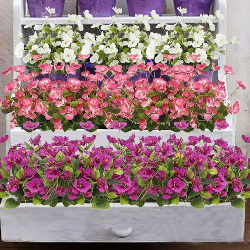 3 Pcs Artificial Flowers for Outdoors Hibiscus Spring Summer Decor Fuchsia Artificial Tropical Flowers Realistic UV Resistant Silk Hibiscus Flowers for Outside Planter Front Door Porch Patio - color: Fuchsia