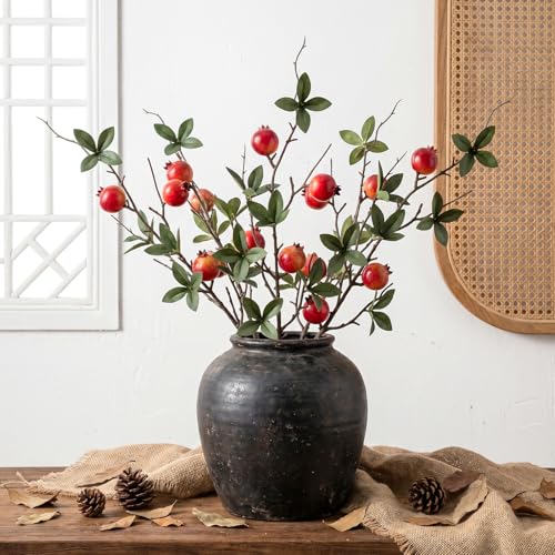 Gresorth 5 Pcs 18.9 Inch Fake Pomegranate Branch Decoration Artificial Mini Pomegranate Branches Lifelike Realistic Fruit Stem Ornament Christmas Festival Indoor - color: Small Pomegranate Branch