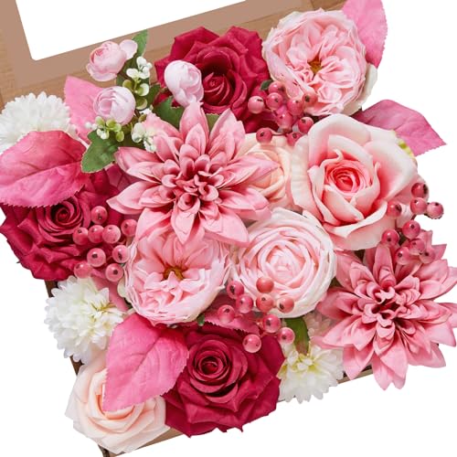 Serwalin Artificial Hot Pink Silk Flowers for Home Decor - DIY & Wedding Flowers - Table Centerpieces & Cake Decorations - color: A Abby Hot Pink, size: 1 Box