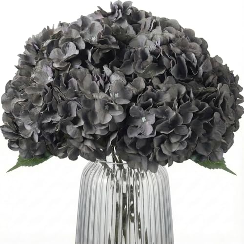 2Bouquets Artificial Fake Flowers Plants Silk Hydrangea Arrangements Wedding Bouquets Decorations Plastic Floral Home Kitchen Garden Party Festival Bar DIY (Gray,5 Flower Heads) - color: Gray,5 Flower Heads